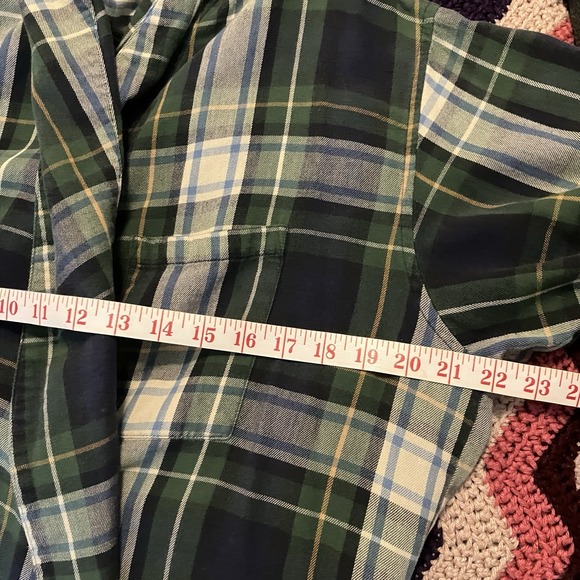 Vintage L.L. Bean Plaid Robe Mens M Green Blue Cotton Dressing Bath Waist Tie - Picture 9 of 11